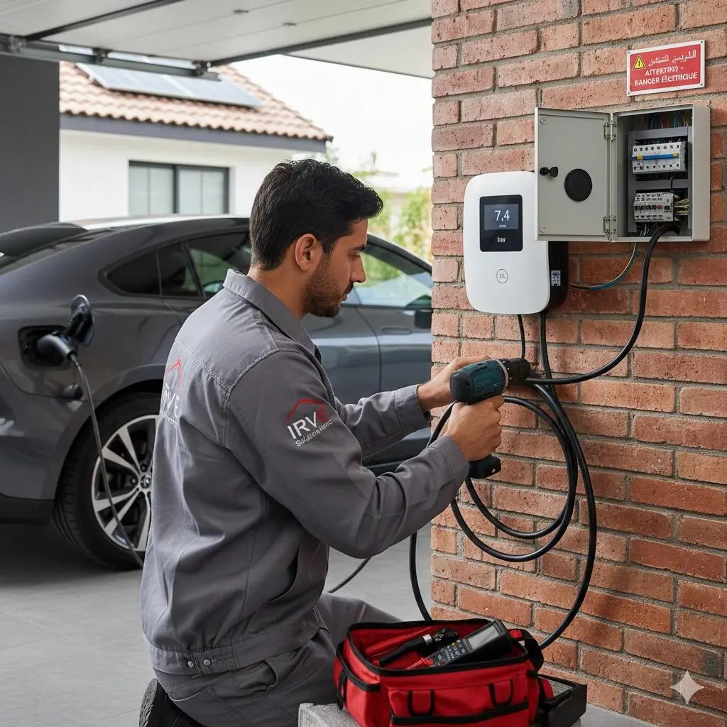 Un-installateur-IRVE-en-train-de-poser-une-borne-de-recharge